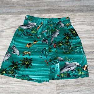 Hawaiian Baby Boys Swim Trunks 2T Green Tropical Dolphin Turtle Print Cotton